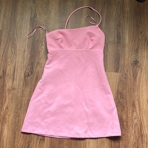 pink zara one shoulder mini dress